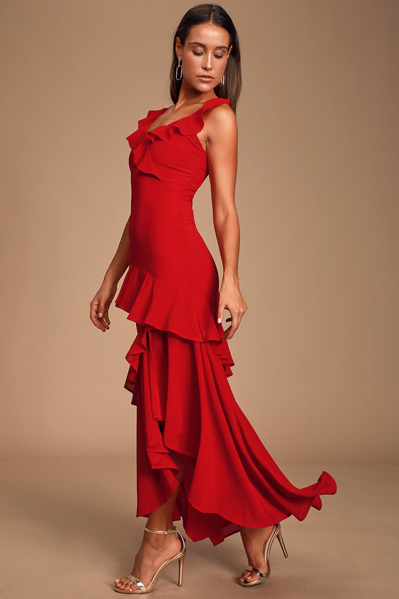 Sexy Red Dress - Ruffled Dress ...